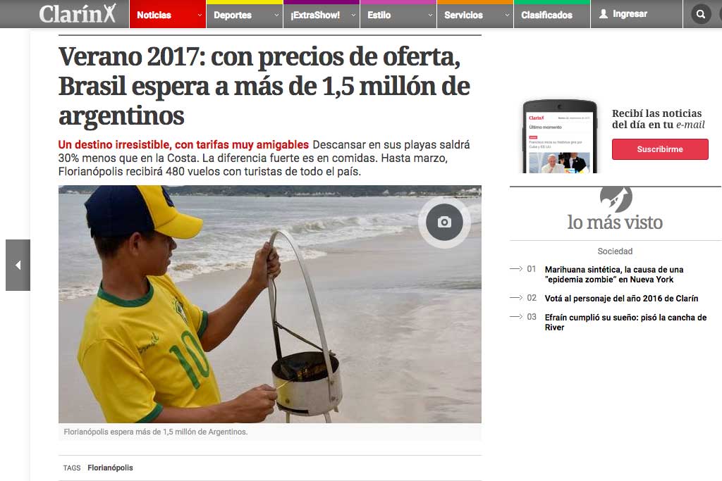 Jornal Clarín repercute expectativa da Embratur para o verão