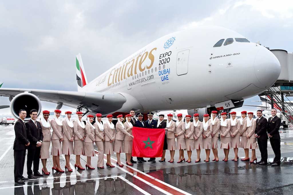 EK751, o primeiro voo A380 da Emirates para o norte da África, prepara-se para partir para Casablanca, Marrocos.